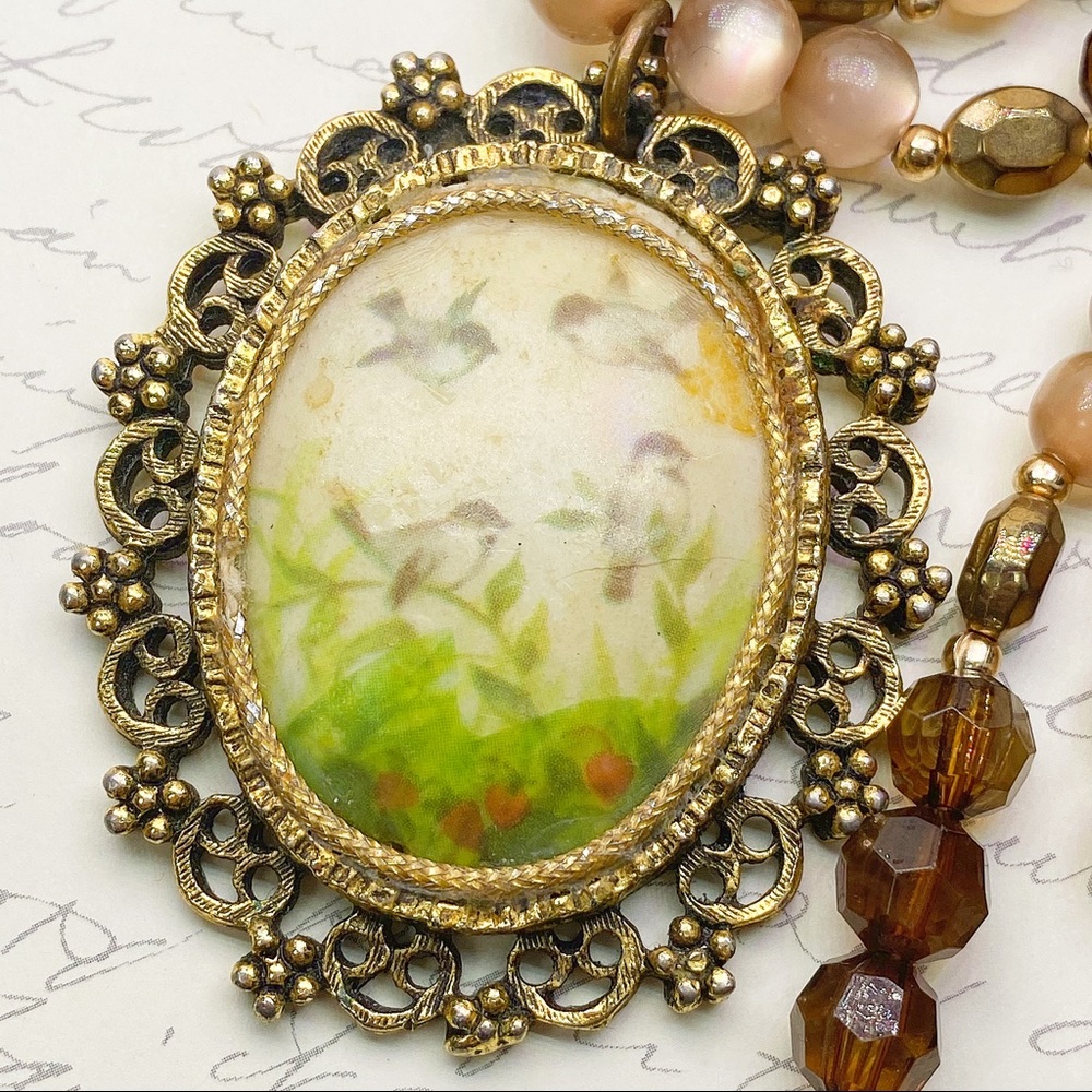 Vintage Chickadee cameo necklace